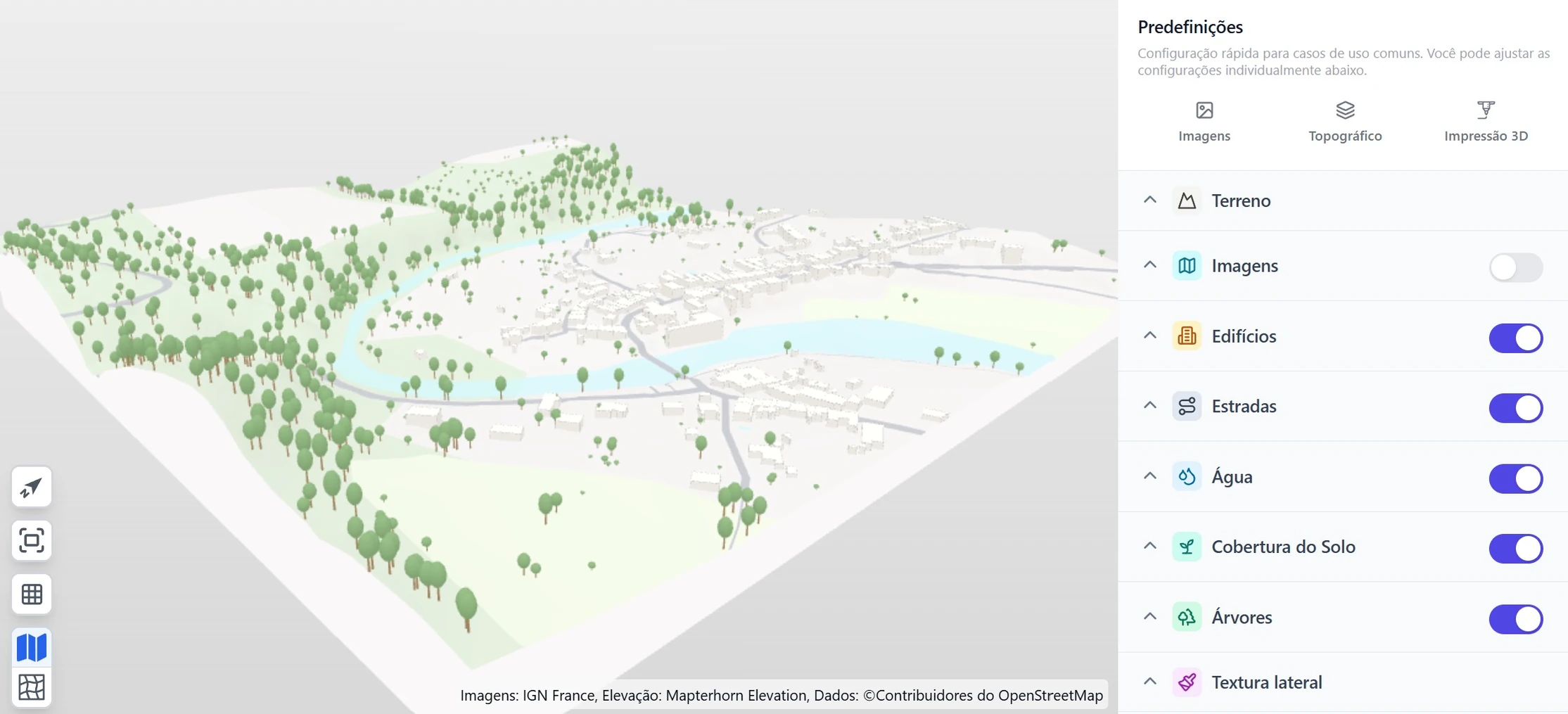 O editor do maps3d exibindo um mapa 3D gerado
